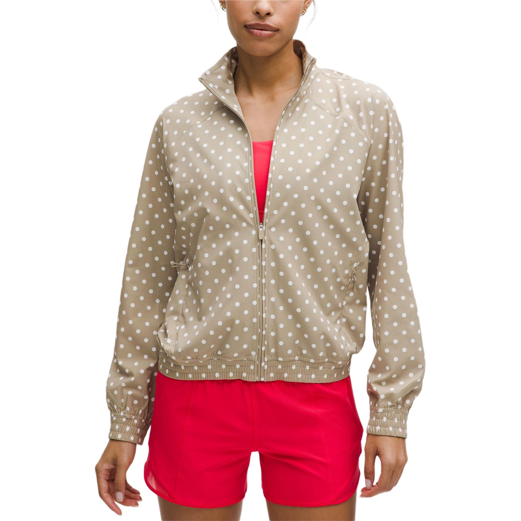 Order (W) Lululemon Jaket Cepat Kering Loose Fit Coklat Oak Polka Dot Putih LW3IUDS