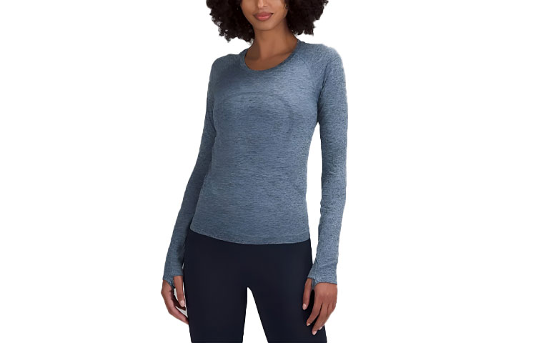 (Women) Lululemon Swiftly Tech Long Sleeve T-Shirt in Heathered Navy Blue LW3DOBS-服