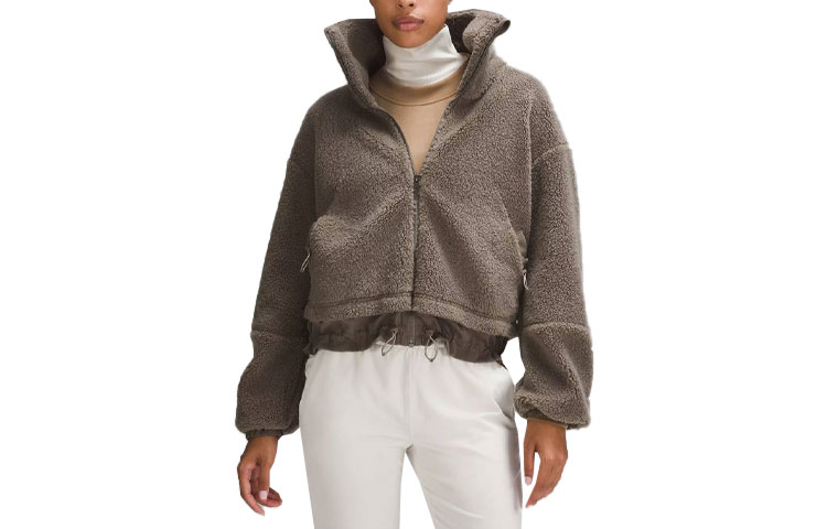 Cheap (W) Lululemon纹理可调拉绳羊毛全拉链宽松短夹克 LW3GW3S