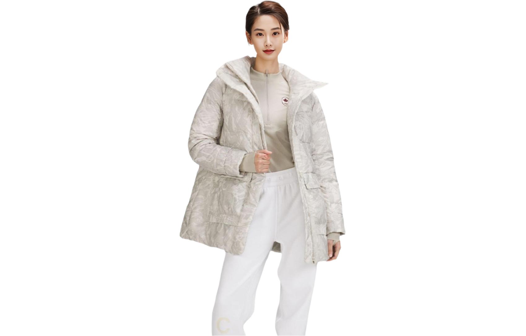 (Women) Lululemon Transformable Maple Print Hooded Down Jacket Grey/White LW4BVKS