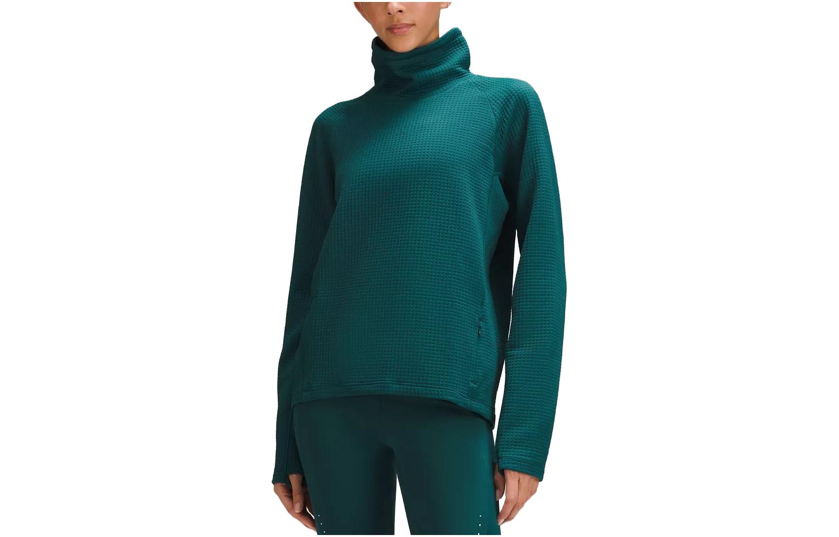(Women) Lululemon Waffle-Knit Funnel-Neck Long-Sleeve Sweater for Women - Solid Color Casual Wear LW3HFRS