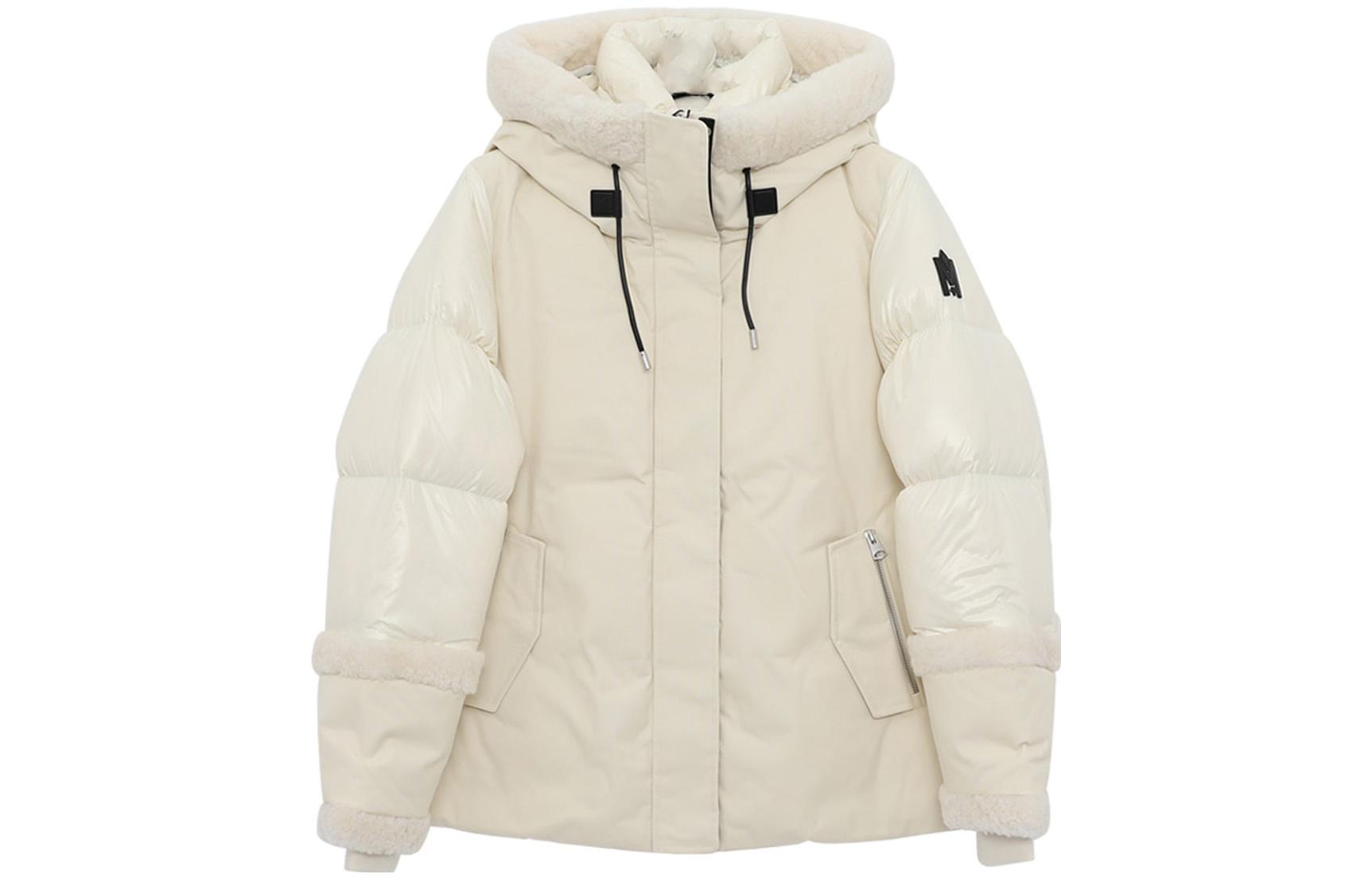 (Women) MACKAGE  White Quilted Down Ski Jacket with Fur Trimmed Hood CYRAHCream