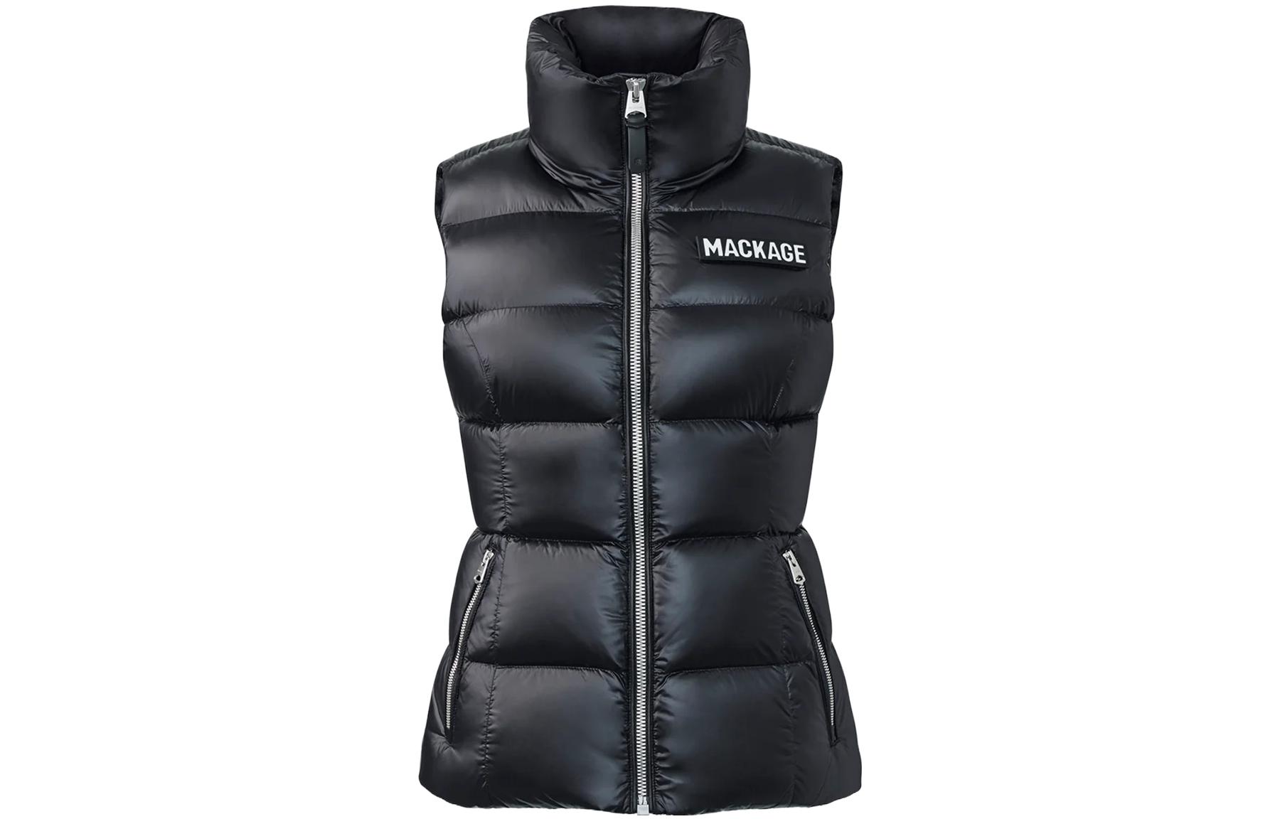 (Women) MACKAGE Chaya Lustrous Light Down Vest for Women - Black Sleeveless Zip-Up CHAYABLACK