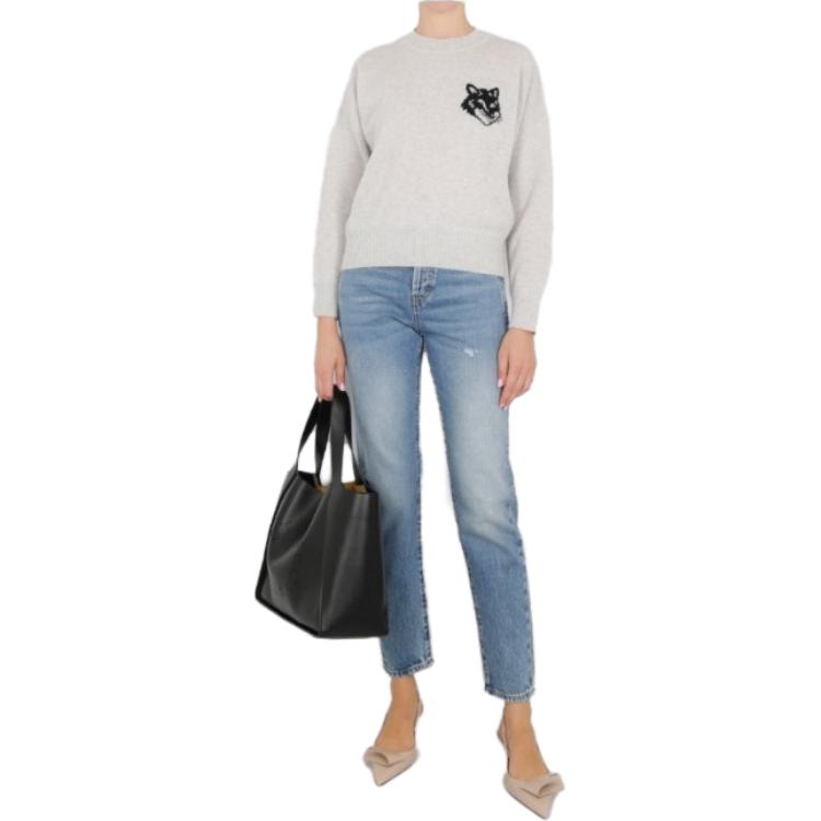 Shop (W) Maison Kitsune Sweater Motif Haiwan Intarsia Crewneck LW00815KT1063H120
