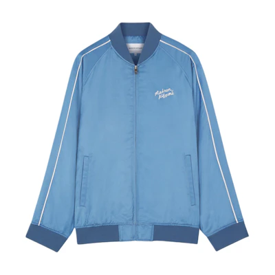 (Women) Maison Kitsune Blue Zip-Up Jacket with Embroidered Lettering Design SS24 MW02103WF0023-P428