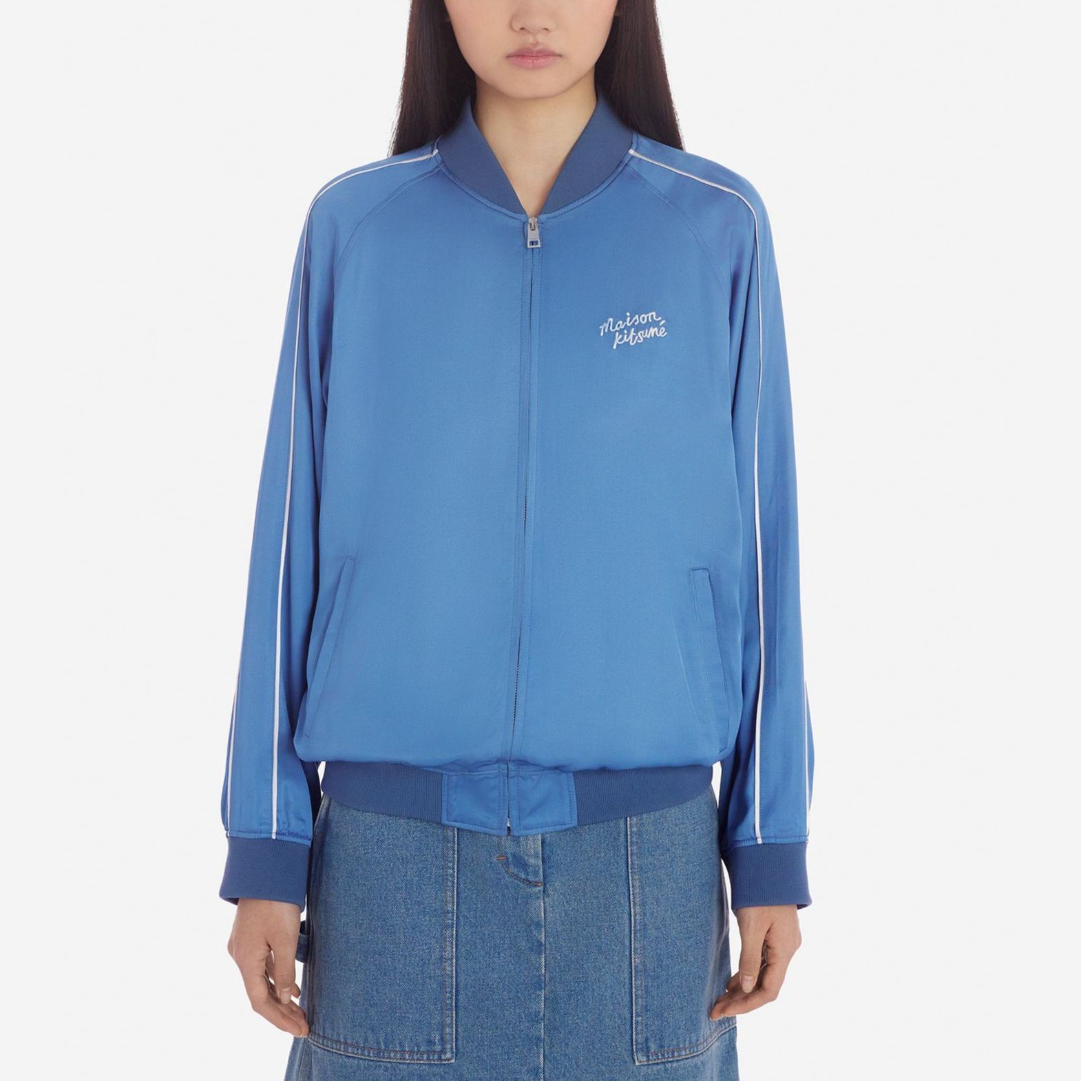 Shop (W) Maison Kitsune 藍色拉鍊外套 刺繡字母設計 SS24 MW02103WF0023-P428