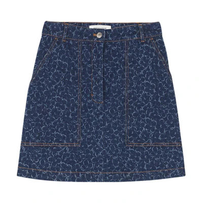 (Women) Maison Kitsune Mini Zipper Pocket Denim Skirt SS24 Dark Blue MW01505WW5024-O010