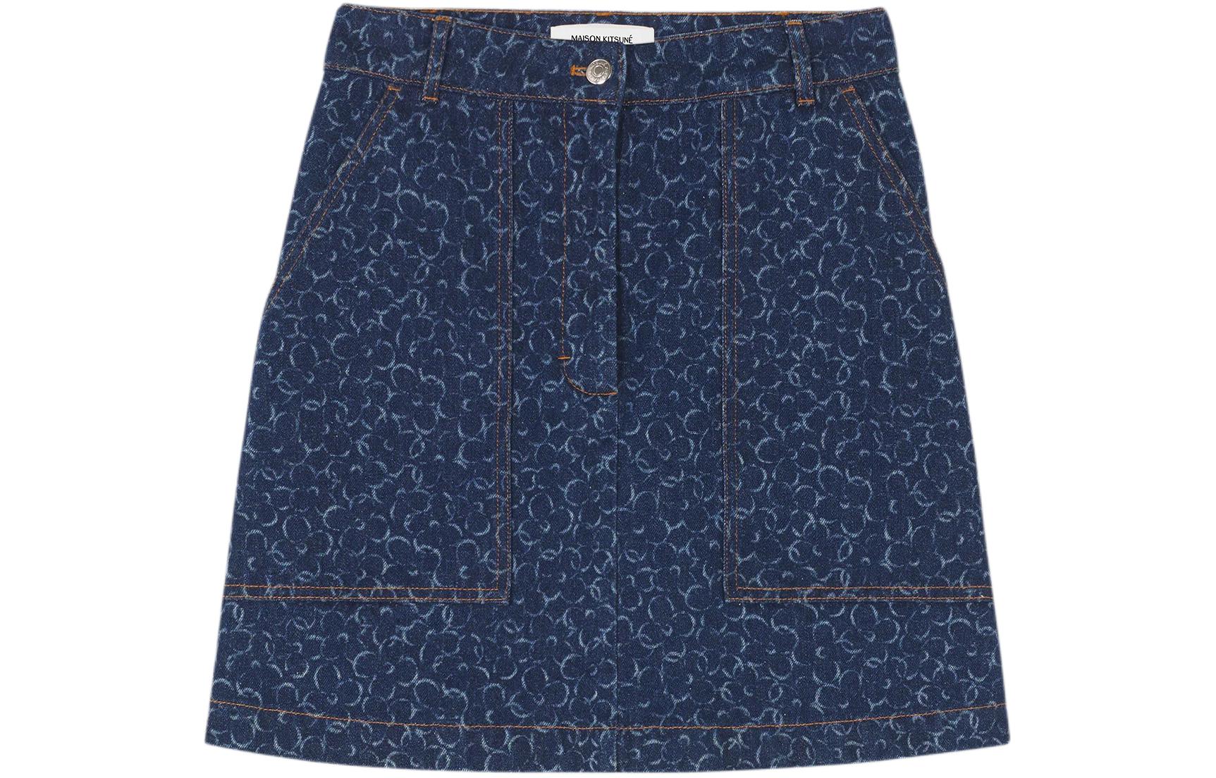 Order (W) Maison Kitsune Mini Zipper Poket Skirt Denim SS24 Biru Gelap MW01505WW5024-O010