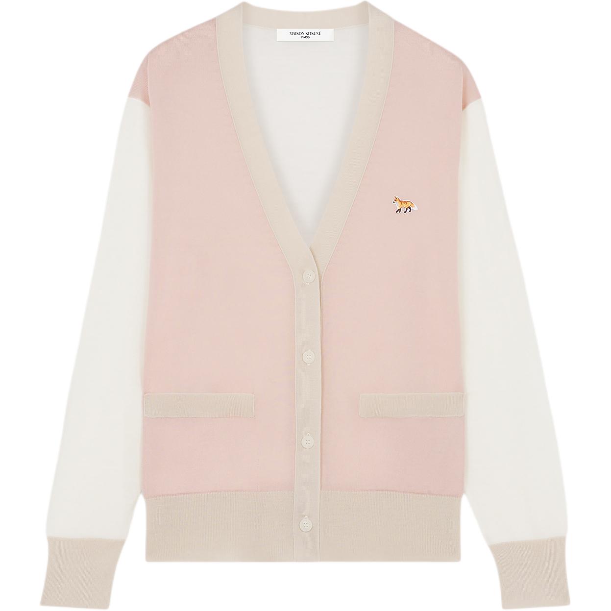 (Women) Maison Kitsune  Ribbed V-Neck Cardigan with Fox Patch - Pasture Rose. MW00505KT1036-P628