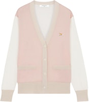 (Women) Maison Kitsune Ribbed V-Neck Cardigan with Fox Patch - Pasture Rose. MW00505KT1036-P628 (Women) Maison Kitsune Ribbed V-Neck Cardigan with Fox Patch - Pasture Rose. MW00505KT1036-P628