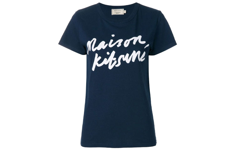 (Women) Maison Kitsune  Slim-Fit Letter Decor T-Shirt Blue AW00104KJ0005-NAVY