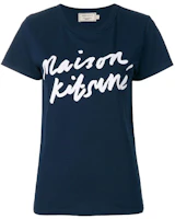 (Women) Maison Kitsune Slim-Fit Letter Decor T-Shirt Blue AW00104KJ0005-NAVY (Women) Maison Kitsune Slim-Fit Letter Decor T-Shirt Blue AW00104KJ0005-NAVY