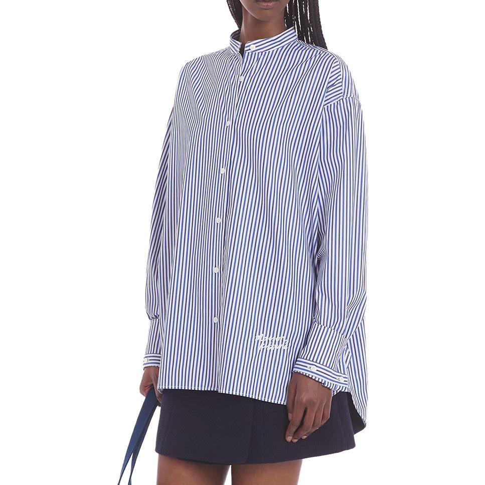 Shop (W) Maison Kitsune Baju Jalur Leher Petak Longgar dengan Butang. LW00406WC2041-S431