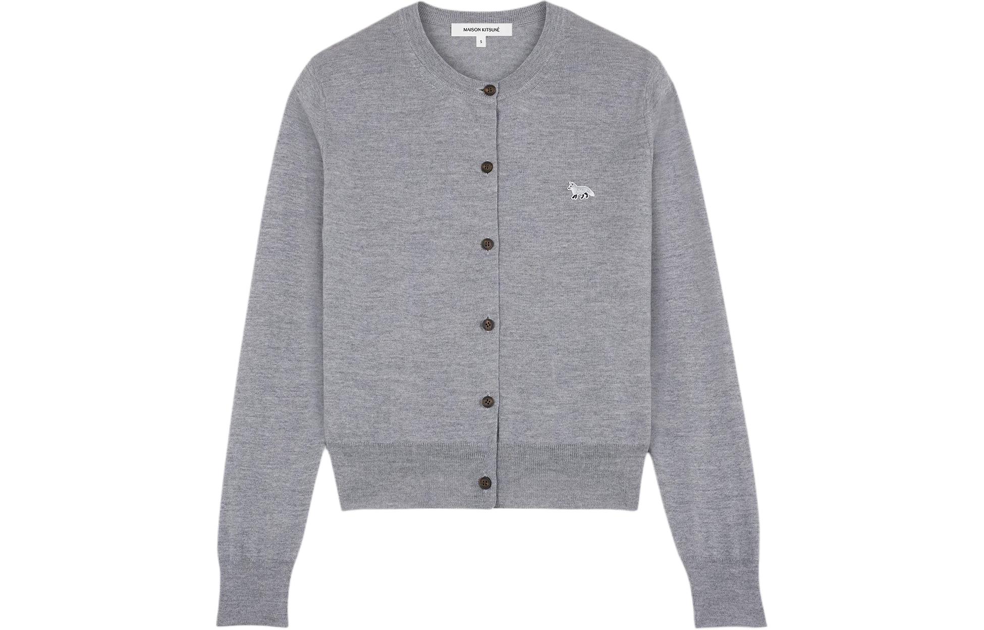 (Women) Maison Kitsune Baby Fox SS24  Grey Button-Up Embroidered Logo Sweater. MW00507KT1036-H131