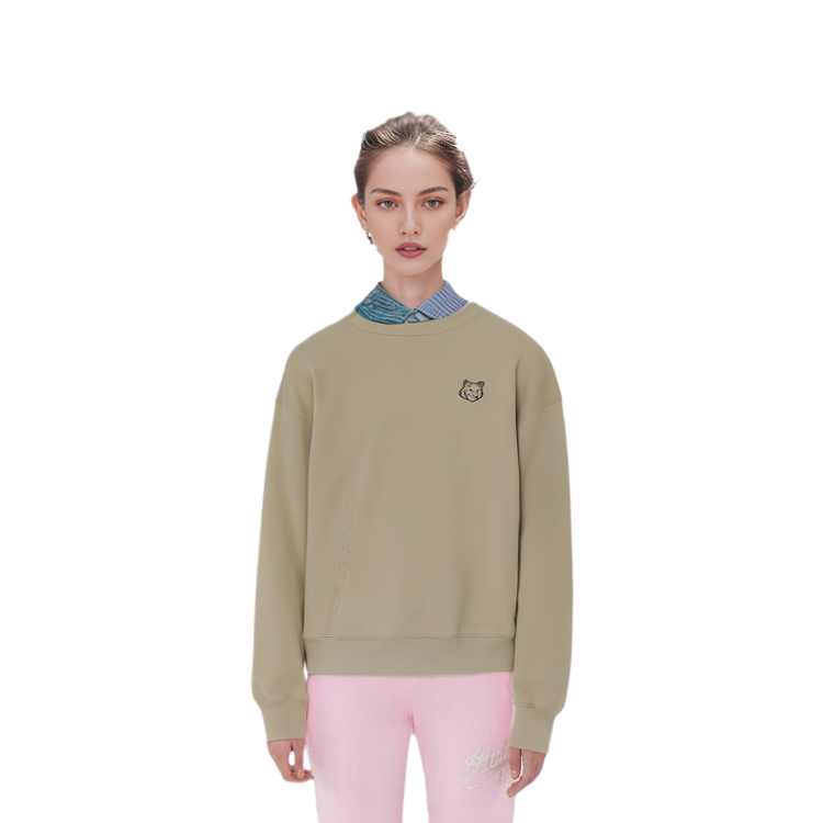 Shop (Women) Maison Kitsune Beige Fox Patch Crewneck Sweatshirt SS24 MW00315KM0307-P357