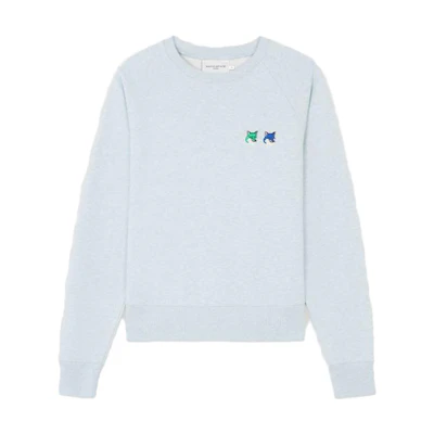 (Women) Maison Kitsune Double Fox Pullover Sweatshirt Misty Blue KW00308KM0001-H429