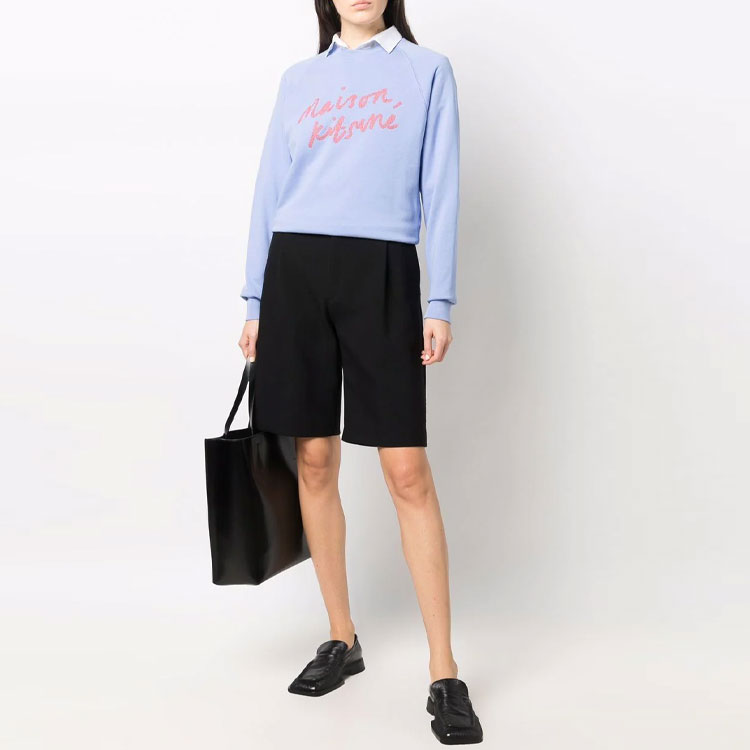 Shop (Women) Maison Kitsune FW21 Blue Letter Logo Crewneck Sweatshirt HW00313KM0001-P426