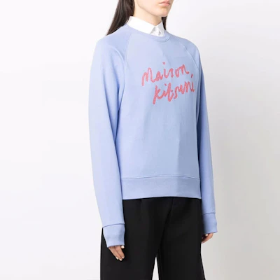 (Women) Maison Kitsune FW21 Blue Letter Logo Crewneck Sweatshirt HW00313KM0001-P426 Details for (Women) Maison Kitsune FW21 Blue Letter Logo Crewneck Sweatshirt HW00313KM0001-P426