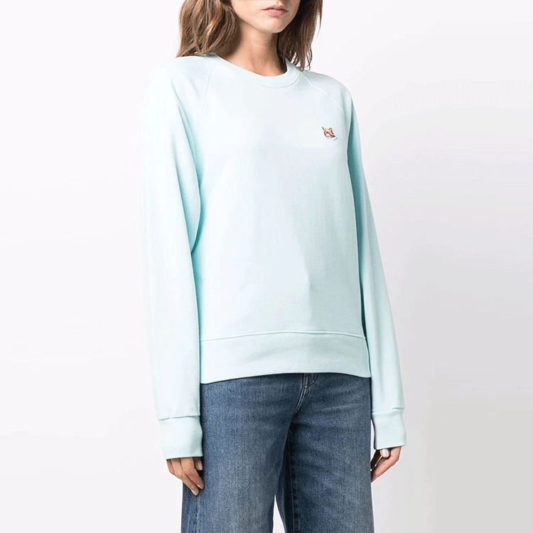 Purchase (Women) Maison Kitsune FW21 Pullover Solid Long Sleeve Sweatshirt Light Blue HW00315KM0001-P400