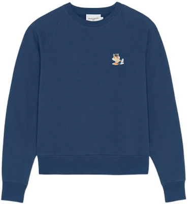 (W) 메종 키츠네 FW22 여성용 블루 크루넥 폭스 패치 스웨트셔츠 JW00319KM0001-P468 Buy (W) 메종 키츠네 FW22 여성용 블루 크루넥 폭스 패치 스웨트셔츠 JW00319KM0001-P468
