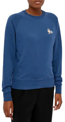 (W) 메종 키츠네 FW22 여성용 블루 크루넥 폭스 패치 스웨트셔츠 JW00319KM0001-P468 Shop (W) 메종 키츠네 FW22 여성용 블루 크루넥 폭스 패치 스웨트셔츠 JW00319KM0001-P468