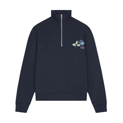 (Women) Maison Kitsune FW24 Navy Blue Embroidered Oversized Long Sleeve Sweater NW00305KM0325-P480