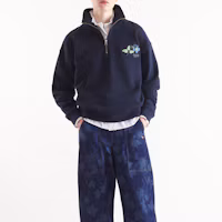 Shop (W) 메종 키츠네 FW24 네이비 블루 자수 오버사이즈 긴팔 스웨터 NW00305KM0325-P480