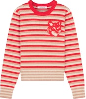 (Women) Maison Kitsune FW24 Classic Fox Head Striped Retro Knit Sweater Women Red White NW00804KM0329-0019 (Women) Maison Kitsune FW24 Classic Fox Head Striped Retro Knit Sweater Women Red White NW00804KM0329-0019