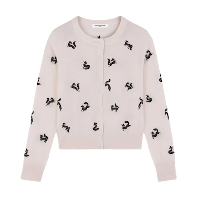 (Women) Maison Kitsune FW24 Embroidered Ribbed Knit Cotton Sweater Women Off-White NW00504KF0001-P705