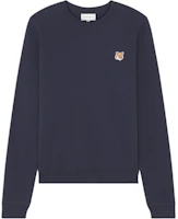 (Women) Maison Kitsune FW24 Logo Crewneck Pullover Sweatshirt Navy Blue LW00302KM0001-P476 (Women) Maison Kitsune FW24 Logo Crewneck Pullover Sweatshirt Navy Blue LW00302KM0001-P476