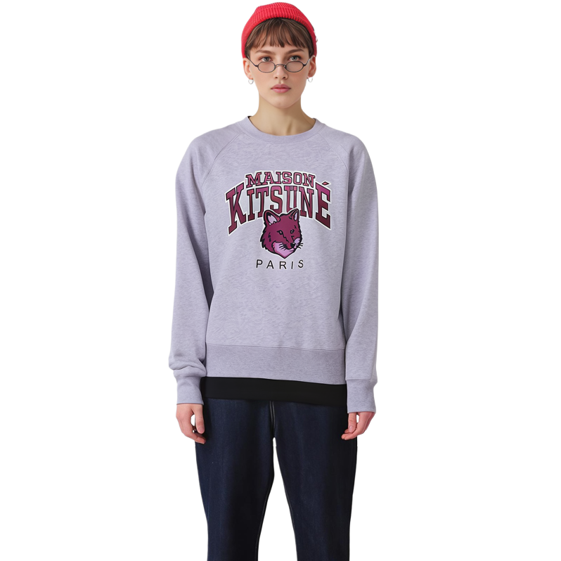 Cheap (Women) Maison Kitsune Grey Alphabet Cartoon Graphic Pullover Sweatshirt for Women LW00301KM0001-H120