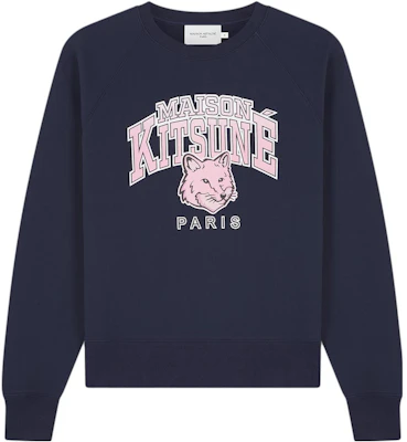 (Women) Maison Kitsune Navy Blue Pullover Sweatshirt with Printed Logo LW00301KM0001-P480 Buy (Women) Maison Kitsune Navy Blue Pullover Sweatshirt with Printed Logo LW00301KM0001-P480