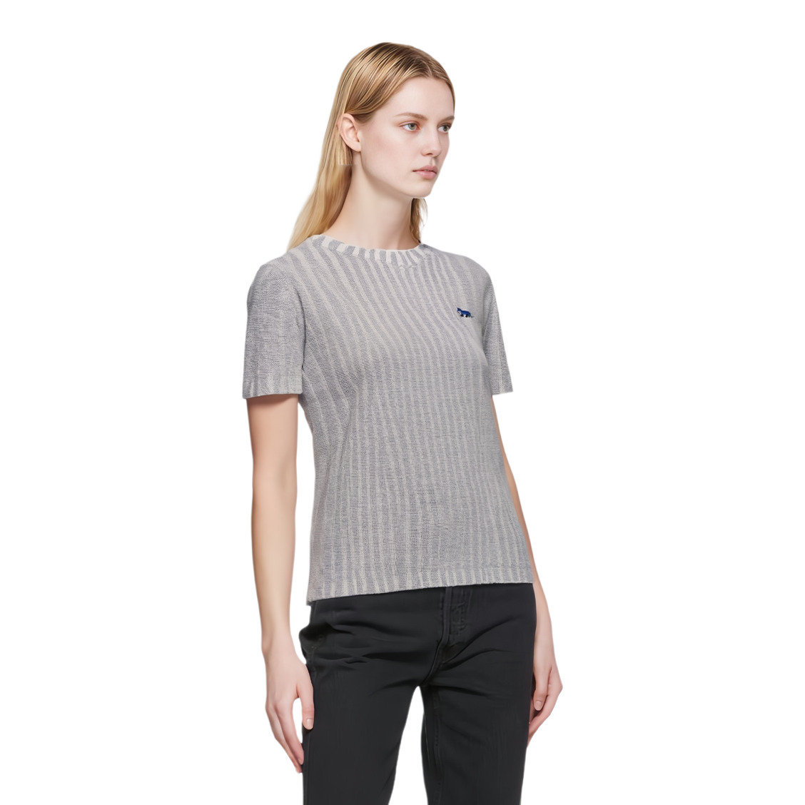 Shop (W) Maison Kitsune Wanita SS24 T-Shirt Navy Biru Patch Rubah Kecil. MW00811KT1104-P476