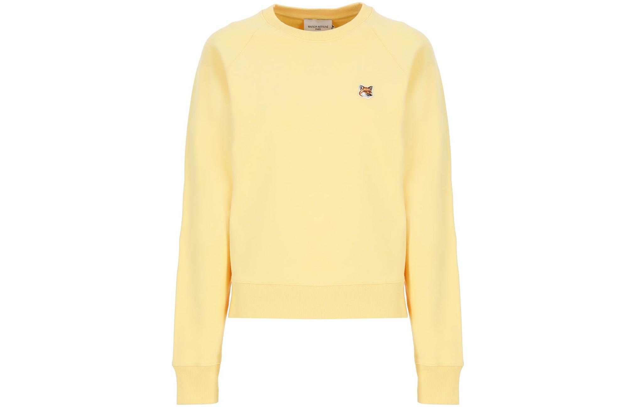 (Women) Maison Kitsune Solid Fox Embroidery Crewneck Sweatshirt Women Yellow AW00303KM0001-P724