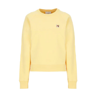 (Women) Maison Kitsune Solid Fox Embroidery Crewneck Sweatshirt Women Yellow AW00303KM0001-P724
