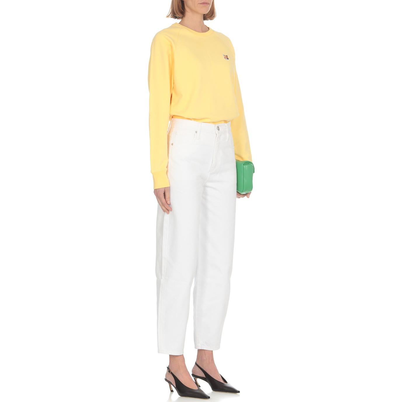 Lookbook (W) Maison Kitsune Baju Sweatshirt Leher Bulat Wanita Kuning dengan Sulaman Fox AW00303KM0001-P724