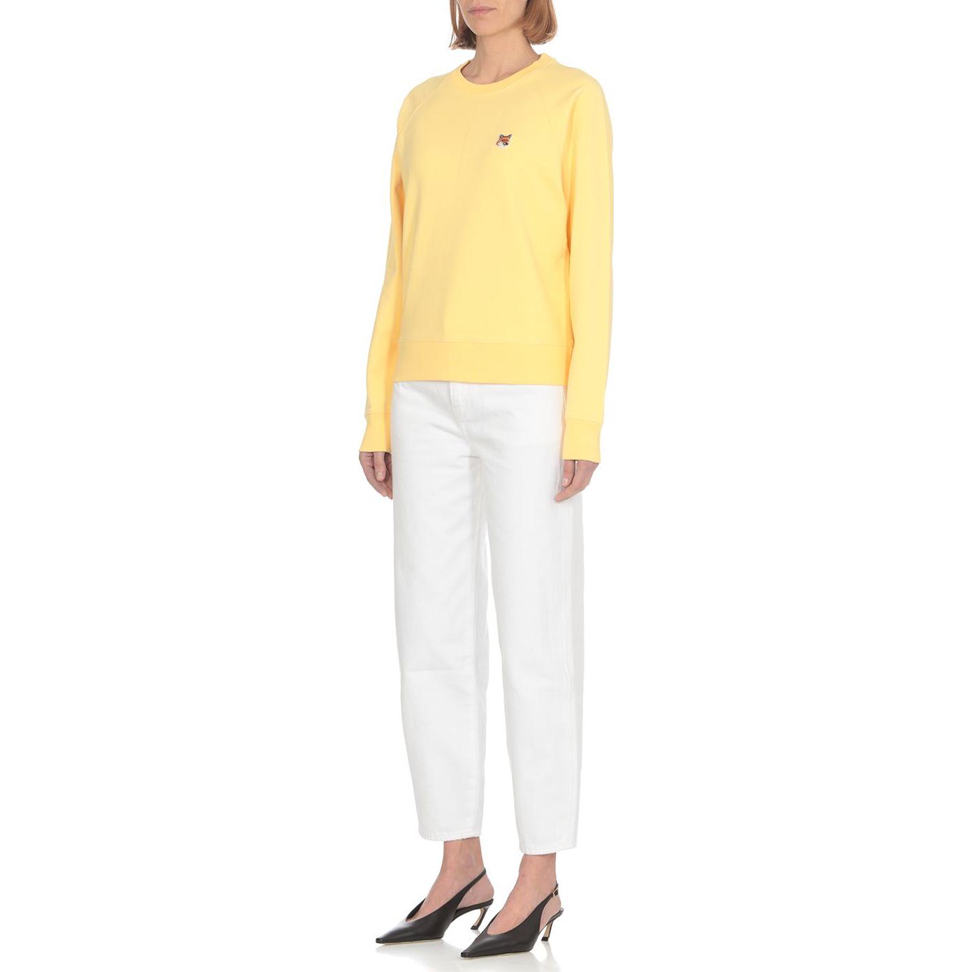 Purchase (W) Maison Kitsune Baju Sweatshirt Leher Bulat Wanita Kuning dengan Sulaman Fox AW00303KM0001-P724