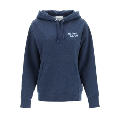 (Women) Maison Kitsune SS22 Blue Hoodie with Solid Color Logo Print Design IU00330KM0020NM