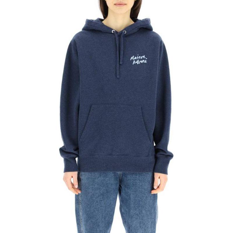 Lookbook (W) Maison Kitsune SS22 Hoodie Biru dengan Rekaan Cetakan Logo Warna Solid IU00330KM0020NM