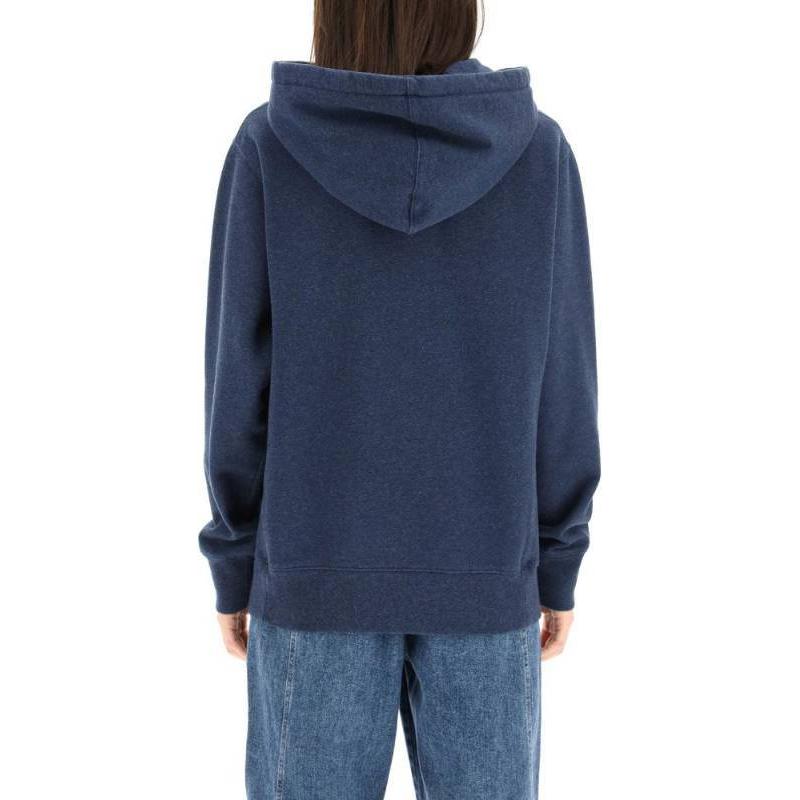 Sizing (W) Maison Kitsune SS22 Hoodie Biru dengan Rekaan Cetakan Logo Warna Solid IU00330KM0020NM