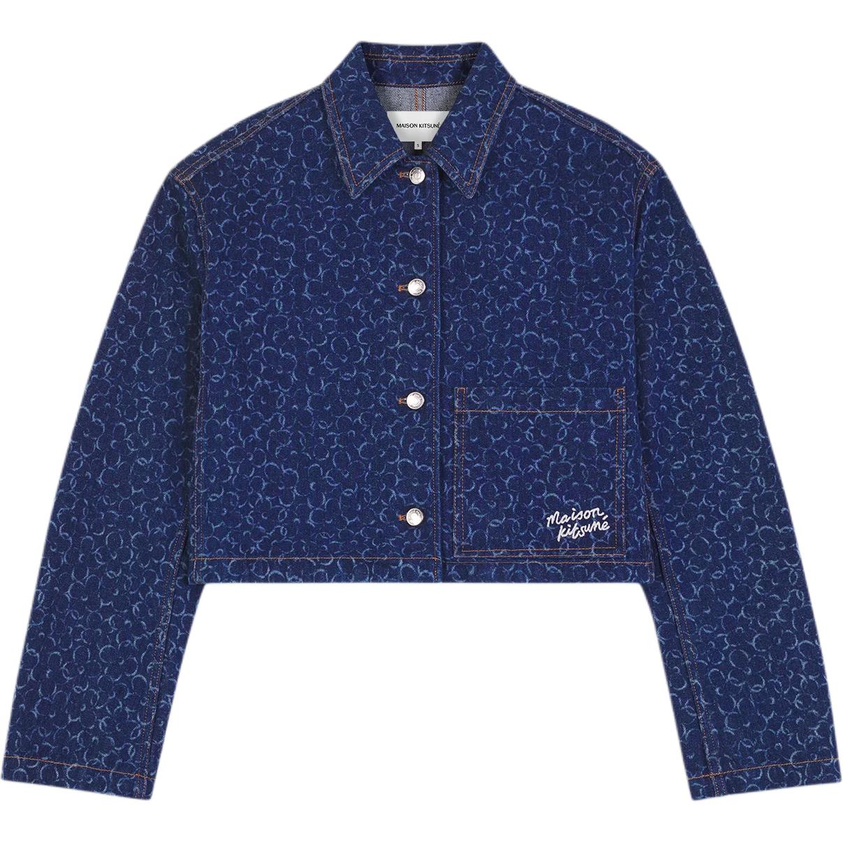 (Women) Maison Kitsune SS24  Blue Embroidered Short Printed Button Jacket. MW02113WW5024-O010