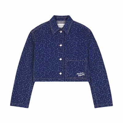 (Women) Maison Kitsune SS24 Blue Embroidered Short Printed Button Jacket. MW02113WW5024-O010