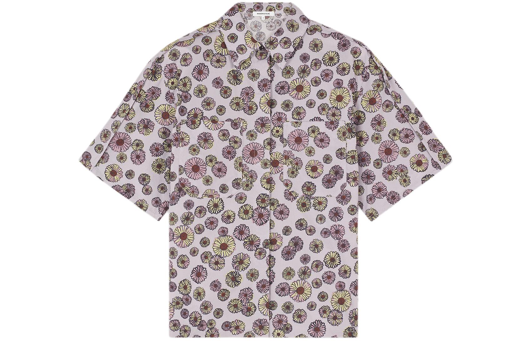 (Women) Maison Kitsune SS24  Floral Print Button-Up Short Sleeve Shirt - Light Purple MW00410WC4050-O520