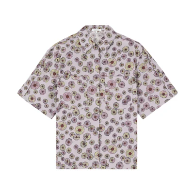 (Women) Maison Kitsune SS24 Floral Print Button-Up Short Sleeve Shirt - Light Purple MW00410WC4050-O520