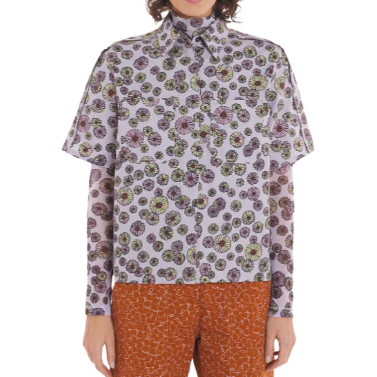 Shop (W) Maison Kitsune SS24 Baju Kemeja Cetakan Bunga Lengan Pendek - Ungu Muda MW00410WC4050-O520
