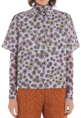 (W) Maison Kitsune SS24 Baju Kemeja Cetakan Bunga Lengan Pendek - Ungu Muda MW00410WC4050-O520 Shop (W) Maison Kitsune SS24 Baju Kemeja Cetakan Bunga Lengan Pendek - Ungu Muda MW00410WC4050-O520