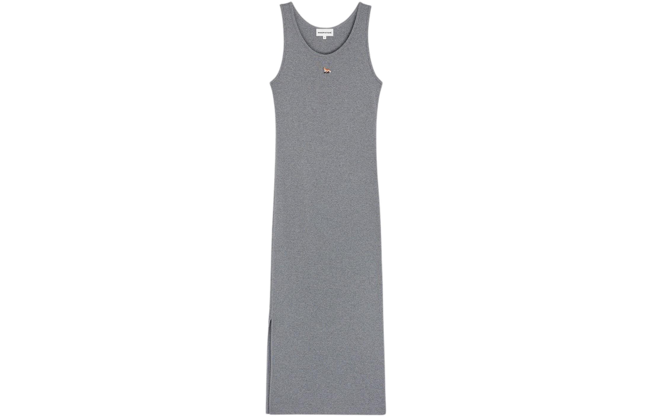 (Women) Maison Kitsune SS24  Gray Ribbed Maxi Slip Dress Little Fox Design MW01602KJ0125-H131