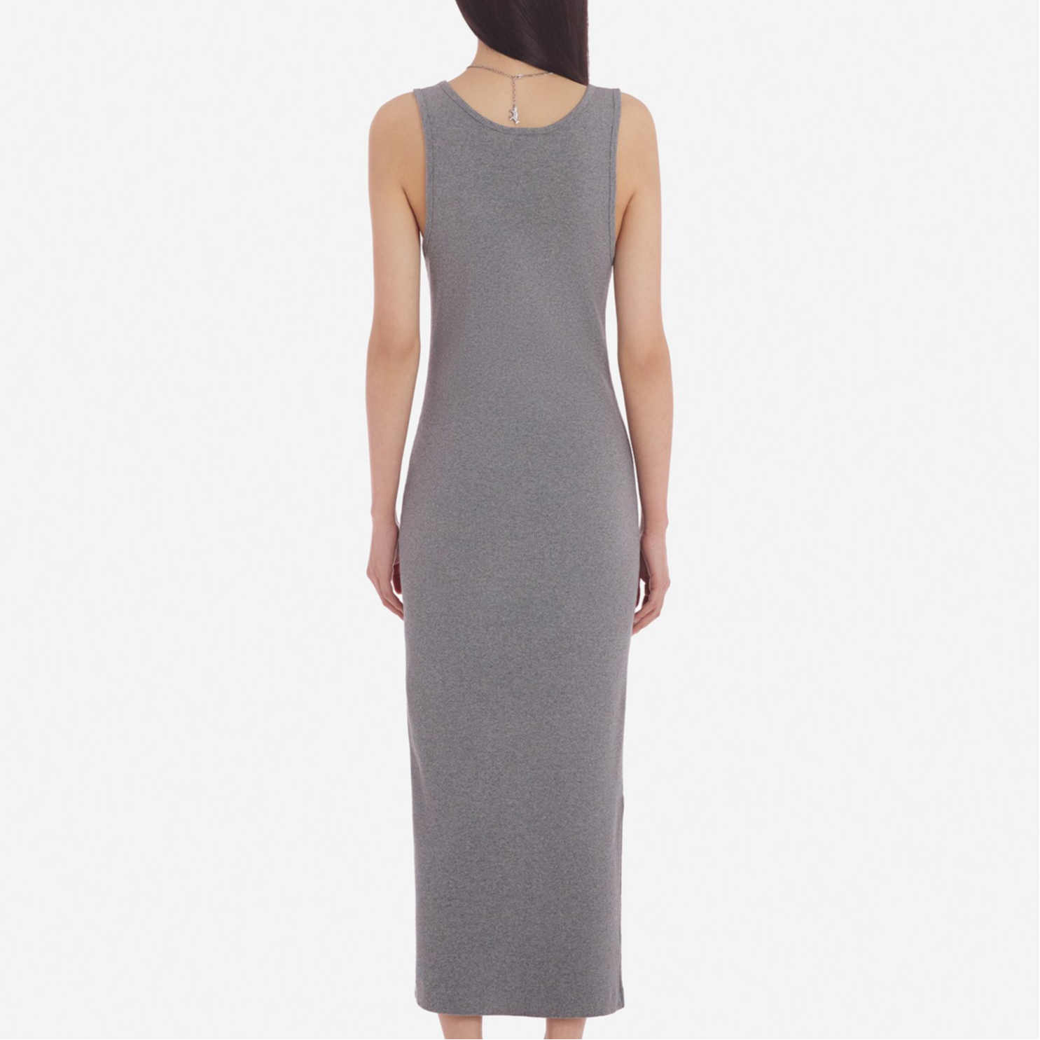 Purchase (W) Maison Kitsune SS24 Gaun Maxi Kelabu Ribbed dengan Rekaan Rubah Kecil MW01602KJ0125-H131