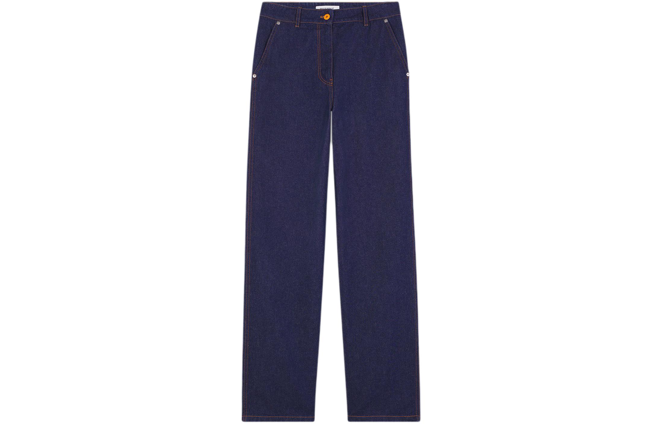 Order (W) Maison Kitsune SS24 Seluar Jeans Indigo Denim Potongan Lurus Mid-Rise Zipper MW01107WW0081-P470