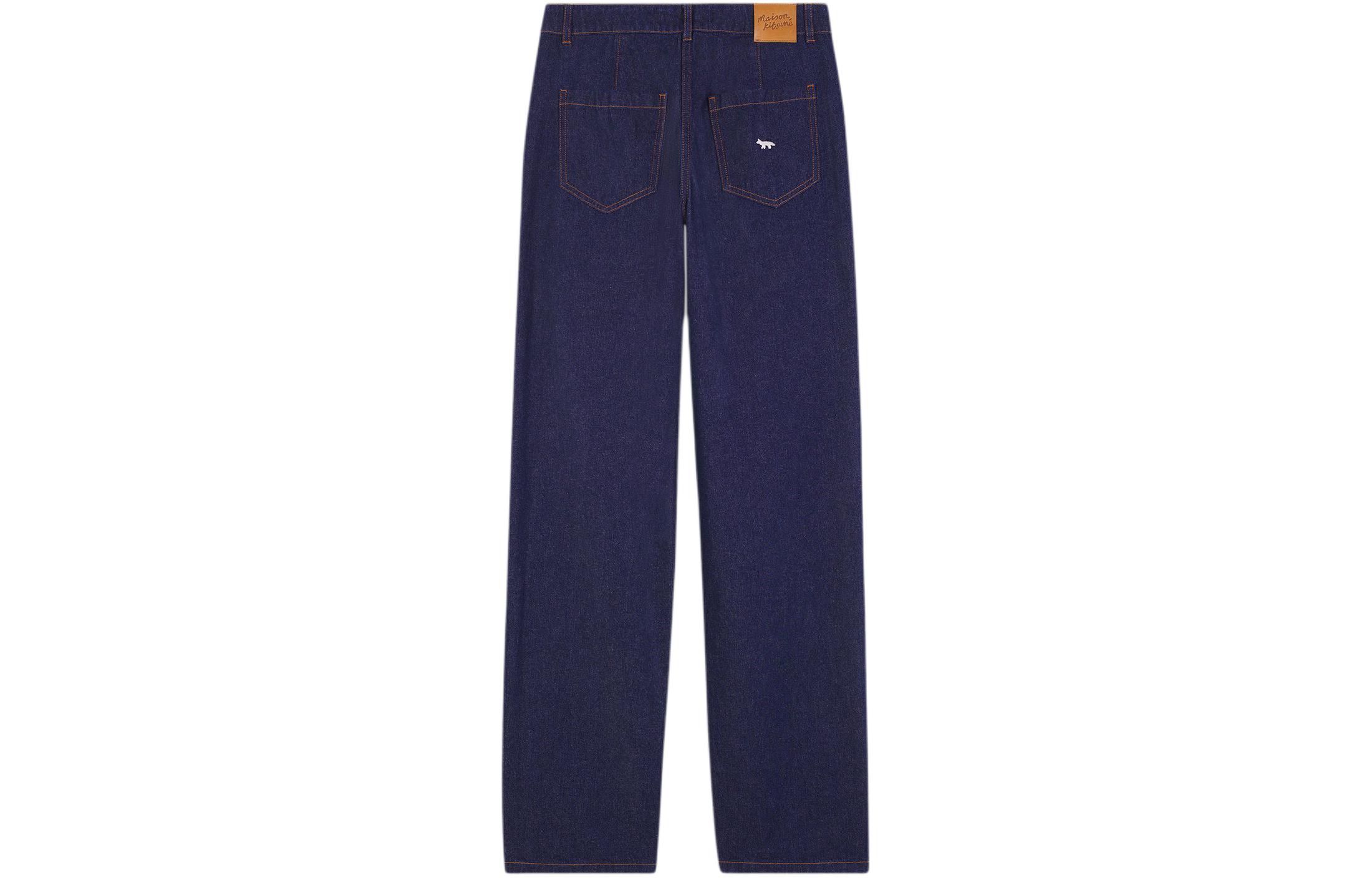 Lookbook (W) Maison Kitsune SS24 Seluar Jeans Indigo Denim Potongan Lurus Mid-Rise Zipper MW01107WW0081-P470